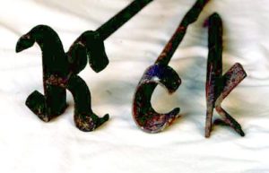 Old fashioned cattle branding irons.